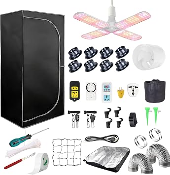 Complete Mylar Growing Tent, 4x4 Grow Tent Kit, 48"x48"x80" Indoor Plant Growing Room LED Full Spectrum Grow Light Ventilation Inline Fan + Acceseries