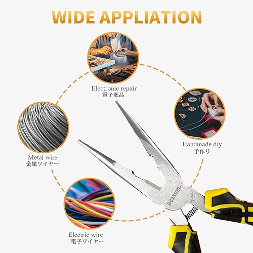 Miniatura 4 de BOOSDEN Alicates de punta de aguja de 8 pulgadas con cortadores laterales, alicates de punta larga de precisión con cortadores de alambre, alicates