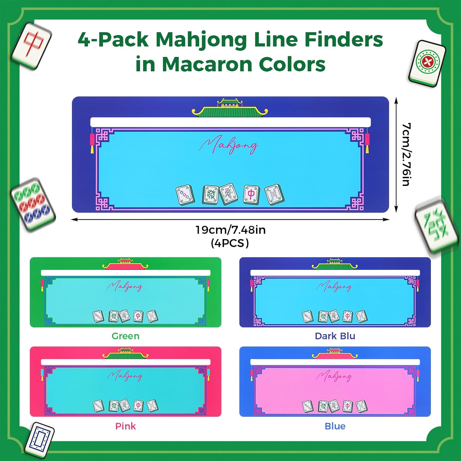 4-Pack Mahjong Line Reader — Mahjong Accessories with Macaron Colors, PVC Durable, Scratch-Resistant, Portable; for Beginners & Pros, Travel, Parties, Game Nights