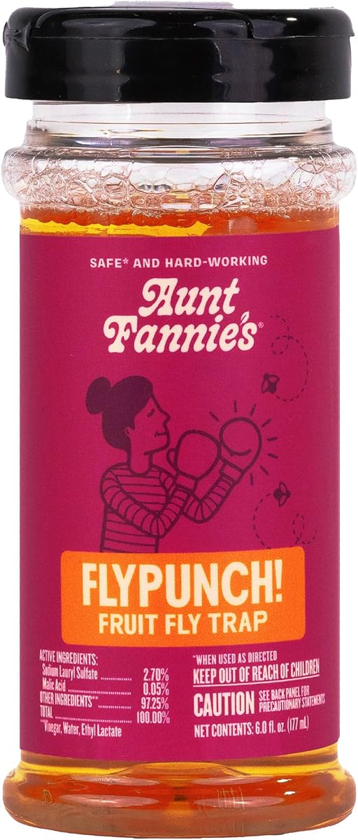 Amazon.com : Aunt Fannie's FlyPunch Fruit Fly Trap for Indoor and Kitchen Use, Ready to Use, Made with Plant Based Ingredients, Safe Near Food, Each Bottle Lasts Up to 30 Days, Pack of 1