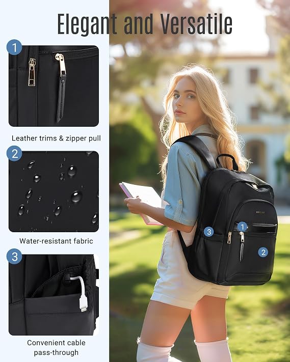 LIGHT FLIGHT Travel Backpack for Women, 15.6 Inch Laptop Backpack, Black