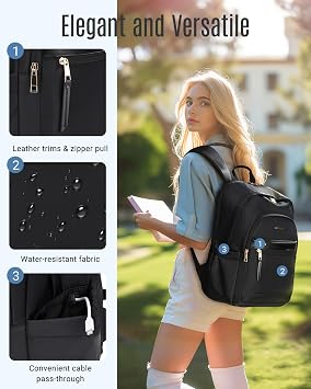 LIGHT FLIGHT Travel Backpack for Women, 15.6 Inch Laptop Backpack, Black