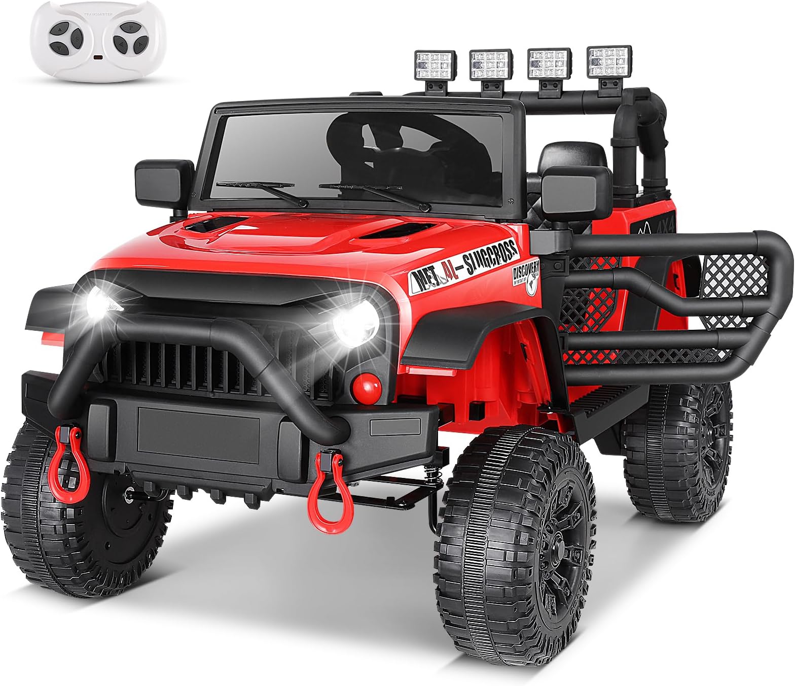 Hikole Ride on Car w/Remote Control, Kids Car Toys, 12V Electric Vehicles for Kids, Multi-Function Dashboard,4 Treaded Wheels, LED Lights, 1.8-3.1Mph, Music Player&Horn, Hot Red