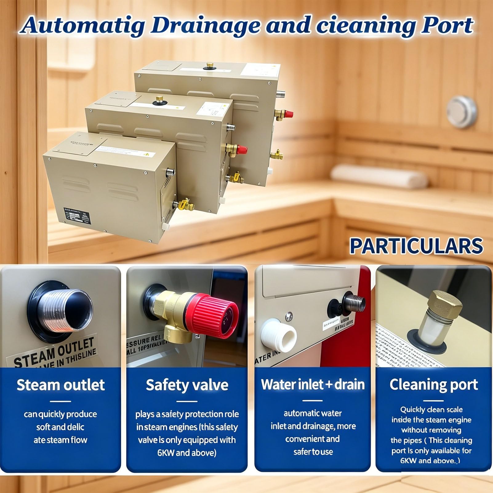 Home Kit generador de baño de vapor, 18 kW con drenaje automático, sistema antical, boquilla de aromaterapia, panel de control táctil LCD para duchas de vapor privadas