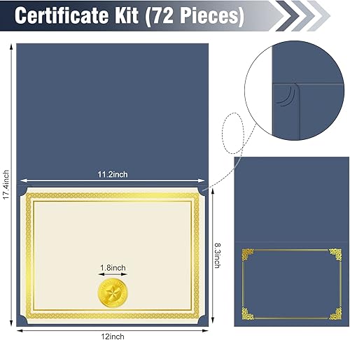 Vista 2 de Epakh El kit de certificado de 72 piezas incluye 24 titulares de certificados y 24 papeles, 24 calcomanías de sellos de premio, cubiertas de Azul