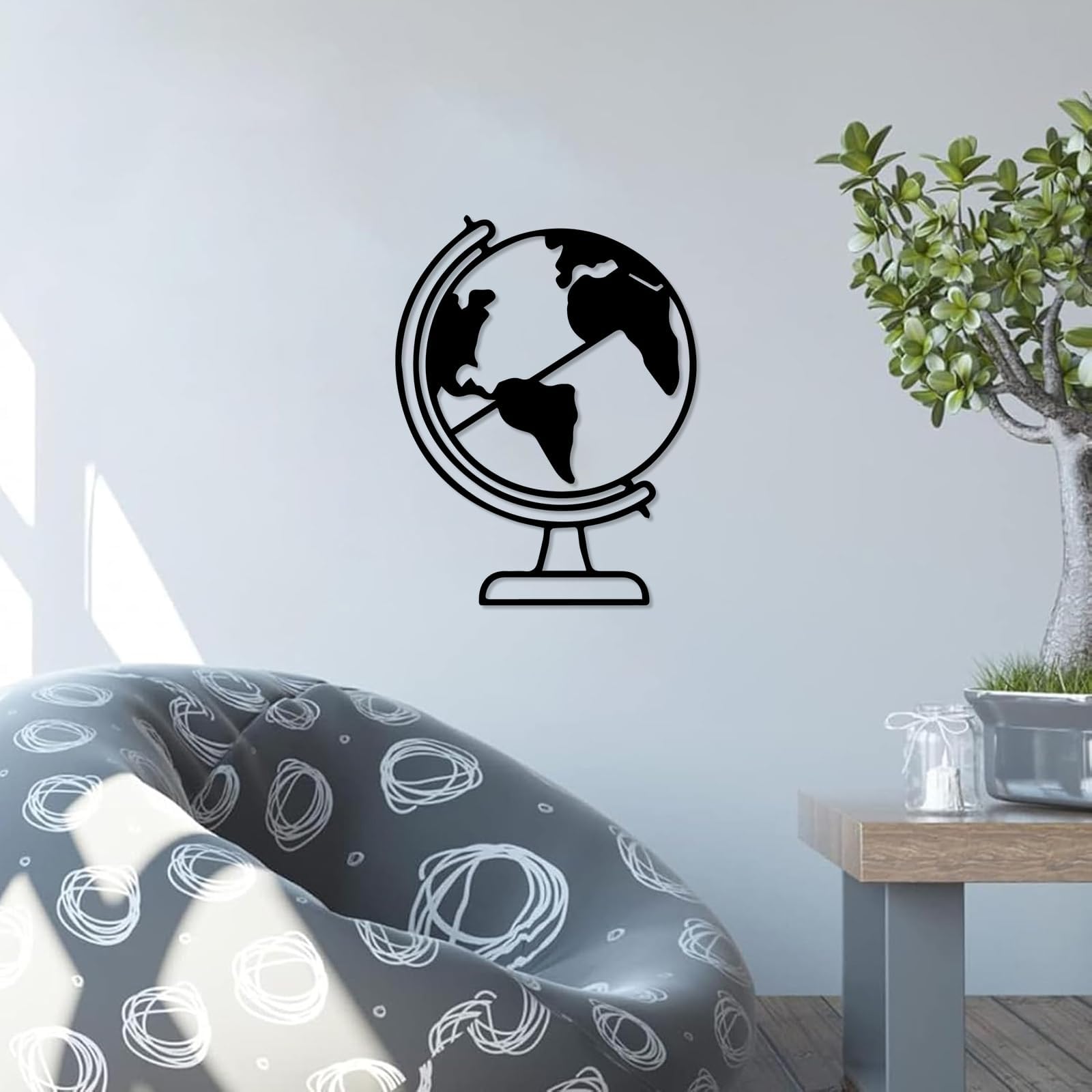 Metalowa sztuka ścienna, geometryczna dekoracja ścienna do zawieszenia na ścianie wewnętrznej (61 cm) | World Globe Metal Wall Art Metalowe Znaki Metalowe Dekoracje Zewnętrzne Dekoracje Wallart Decor
