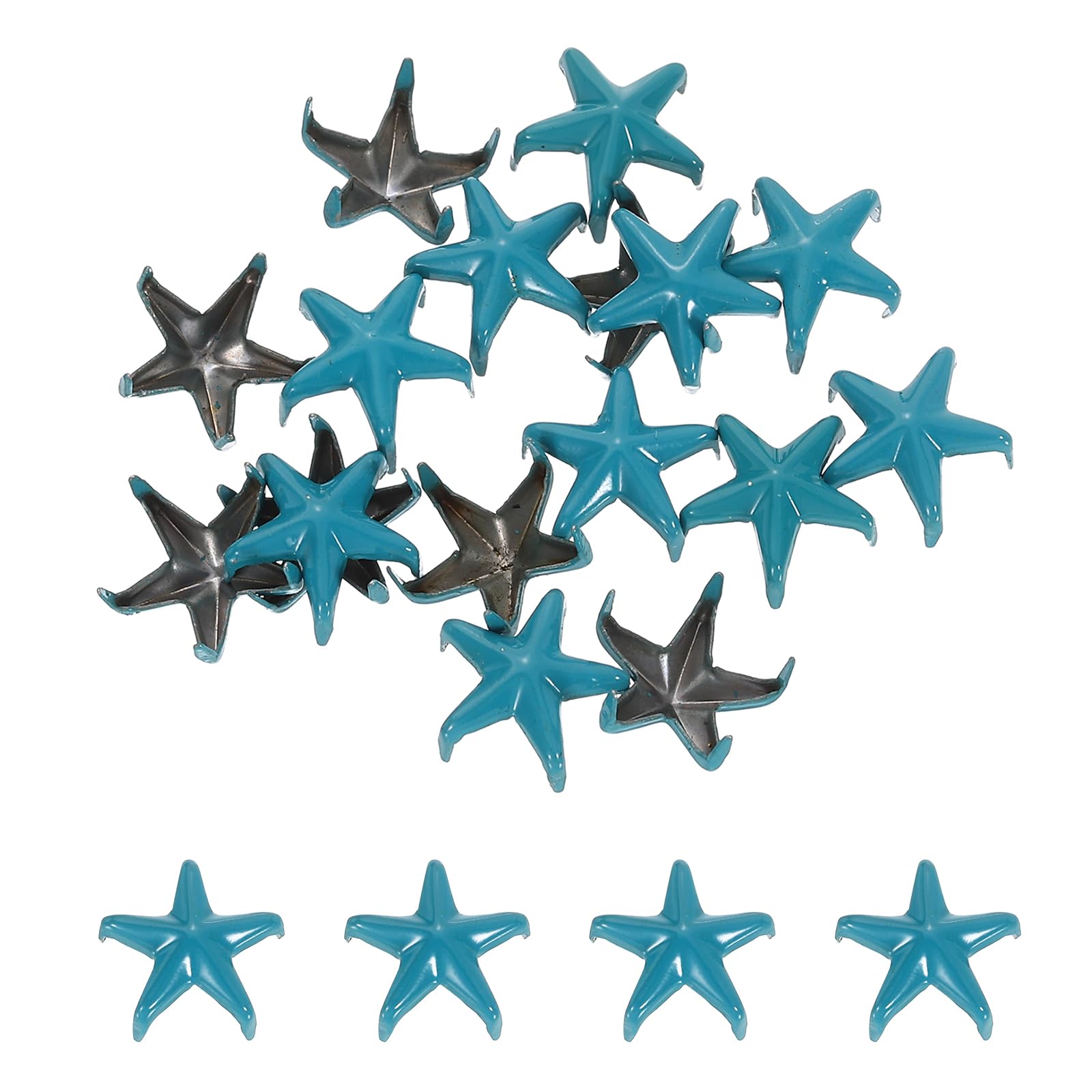 sourcing map 100Pcs Metal Star Studs Claw, 10mm 5-Claw Punk Studs Rivets Spikes Nail Head Leather Rivets for DIY Crafts Clothing Leathercraft Bag Shoes, Blue