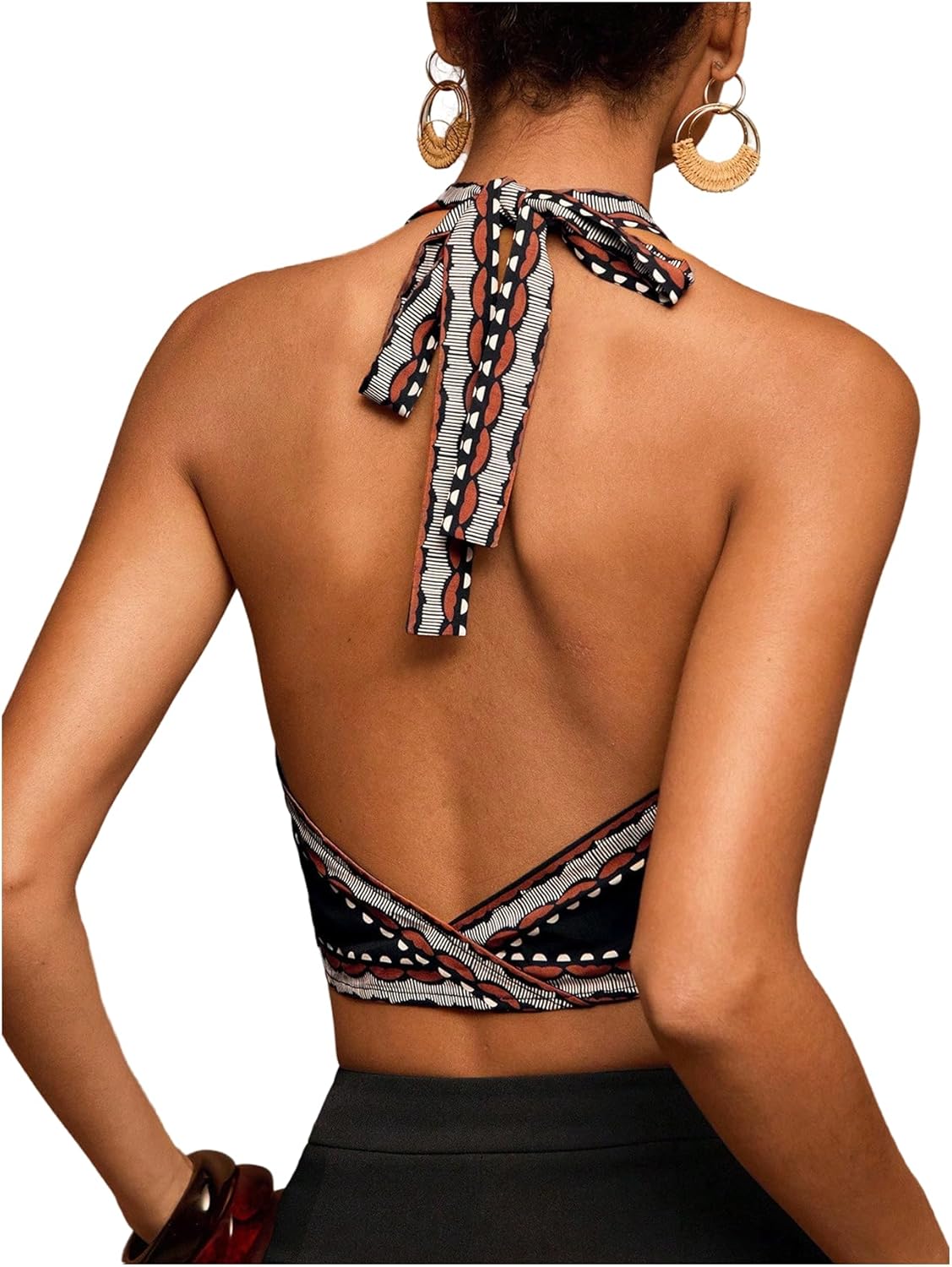 SOLY HUX Women's Floral Summer Tops Tie Front Halter Top Backless Beach Tropical Vacation Going Out Outfits - Image 2