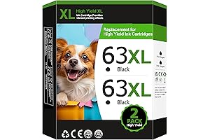 HP 63XL Black High Yield Ink Cartridges (2-Pack), Replacements for HP 63 Black Ink Cartridges