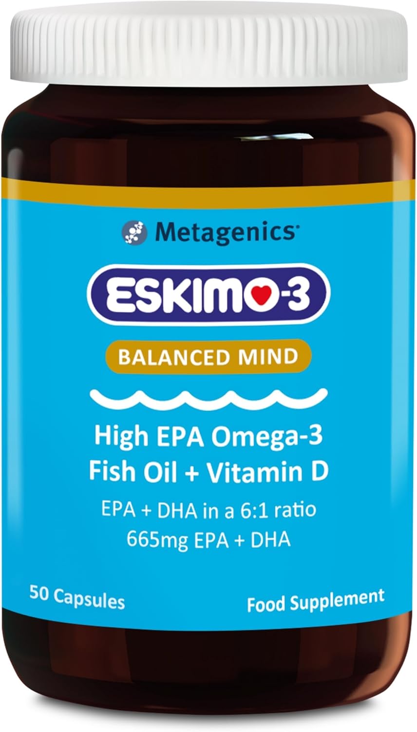 Eskimo Balanced Mind by Metagenics – High EPA Omega-3 Fish Oil + Vitamin D – Mood Support – 50 Capsules