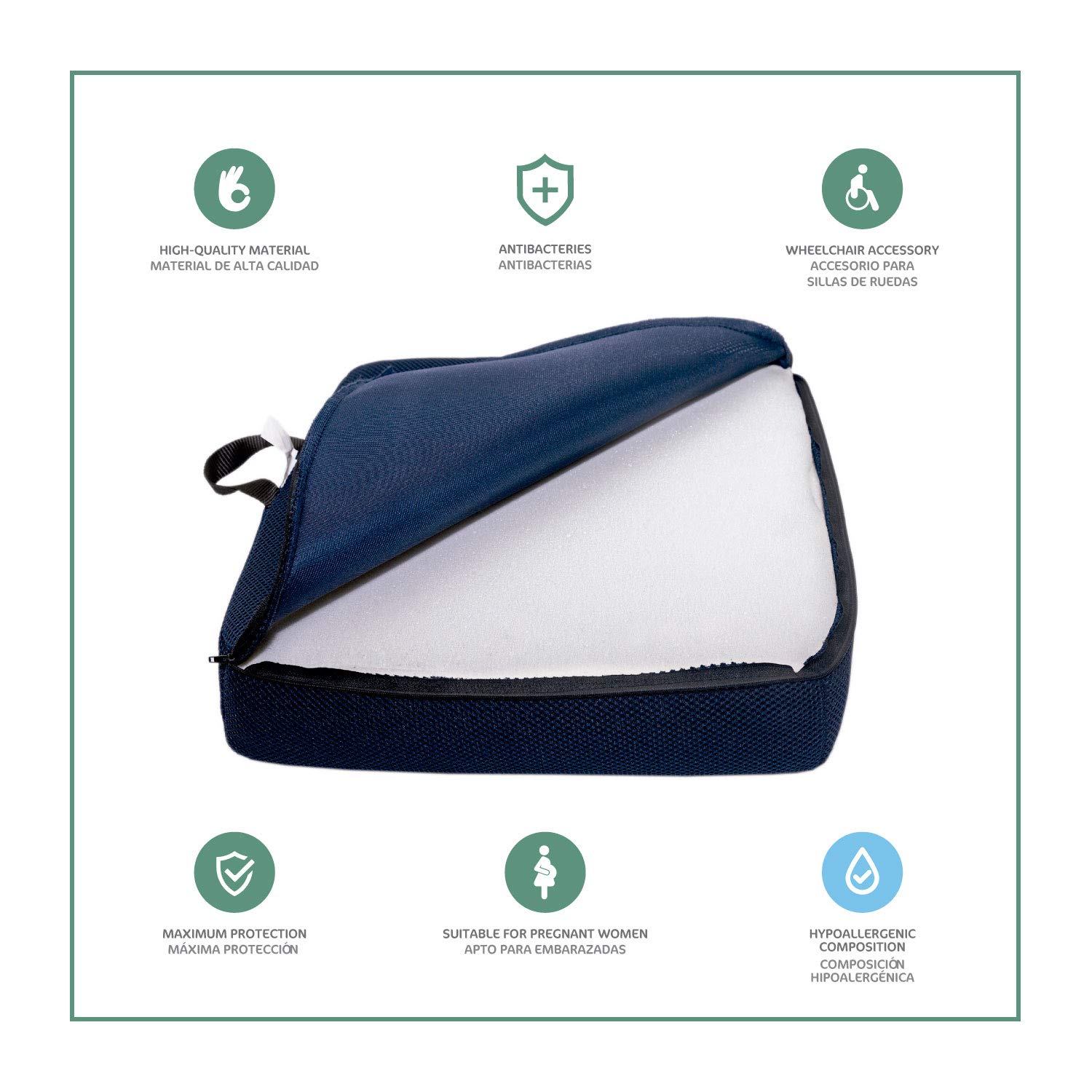 Cuscino Antidecubito Viscoelastico per Sedia a Rotelle | Cuscino Memory Foam | Con Fodera Traspirante in Tessuto 3D | 40 x 40 x 8 cm | Densità 50 kg/m3