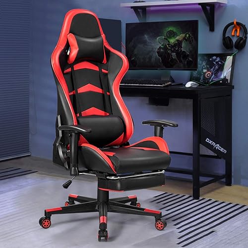 Miniatura 2 de GOFLAME Silla de juegos de estilo de carreras, silla ergonómica giratoria para computadora con reposacabezas y soporte lumbar, silla de masaje de