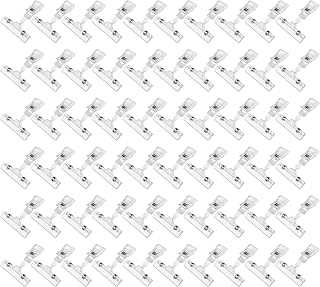 Clear Sign Clips on Merchandise Display 60 Pack Plastic Label Pop Clips on Sign Holder Shelf Double Sided Swivel Price Tag Clips on Clothing Rack Signs Rotatable Menu Clips for Sale Retail Display
