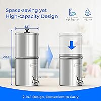 Vista 7 de Waterdrop Gravity Water Filter, 2.25G Stainless-Steel System with Silver Ions Enhanced Filtration with 2 Black Carbon Filters, NSF/ANSI 42&372