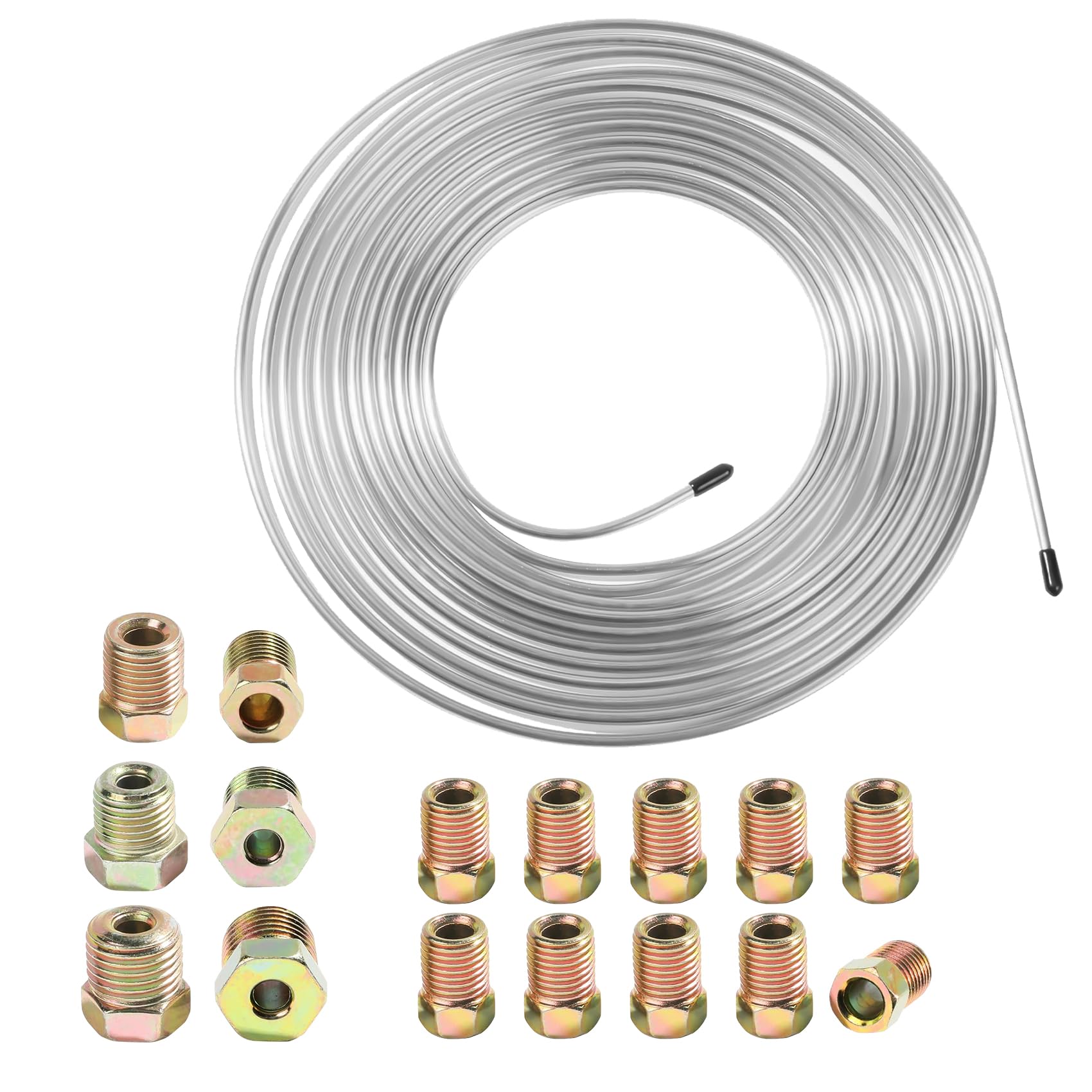 ASUBHA 3/16" x 25Ft Brake Line Tubing Kit, Brake Line Replacement Kit, 3/16 Zinc Plated Copper Tubing with 16 Inverted Flare Fittings, Universal