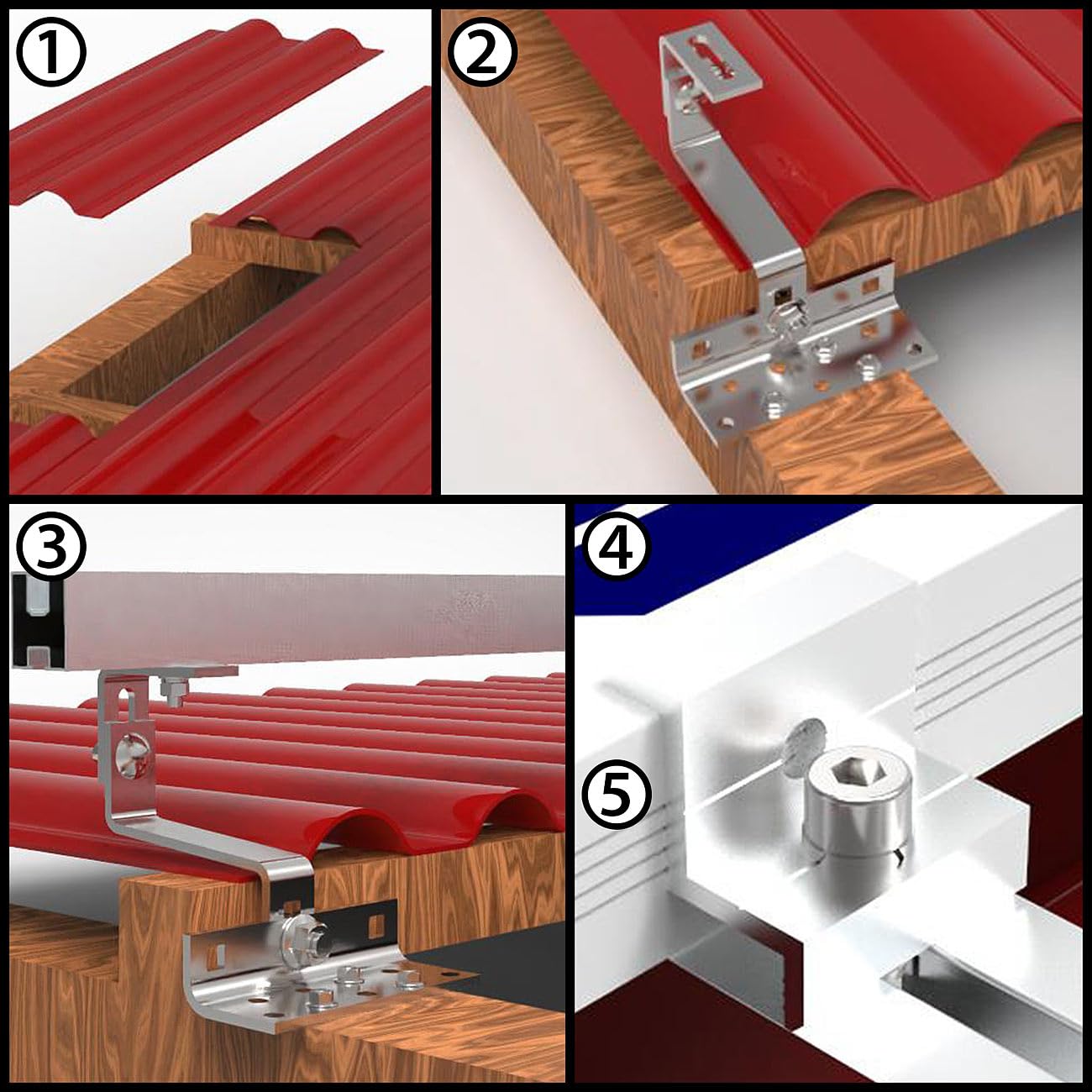 revolt Zestaw do montażu dachowego do 1 modułu solarnego, 14 elementów, aluminium i stal nierdzewna