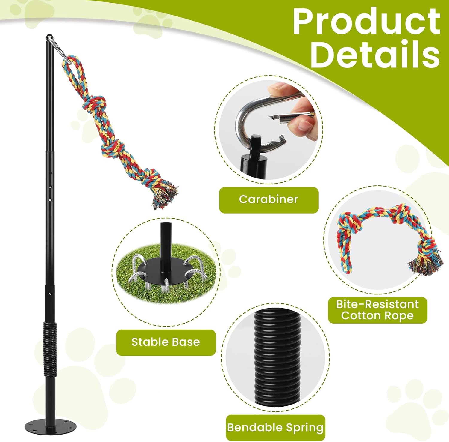 Tether Tug Outdoor Dog Toy with Chew Rope, Adjustable Height Sturdy Metal Tug of War Interactive Pull Pet Toys Exercise Game for Dog Self Play in Yard Park Playground