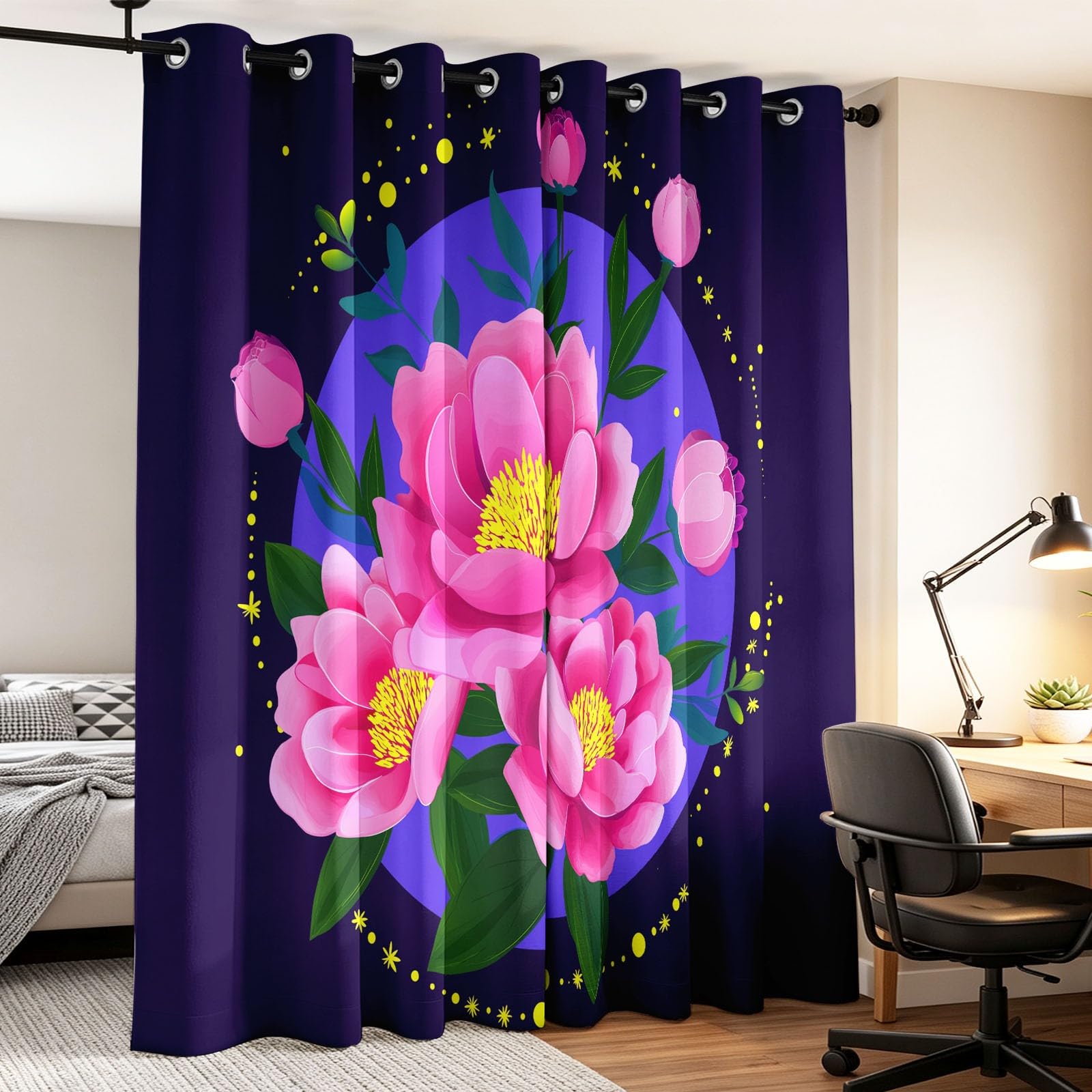 Zasłony zaciemniające nowoczesne kwiatowe do sypialni 230 x 229 cm 2 panele
