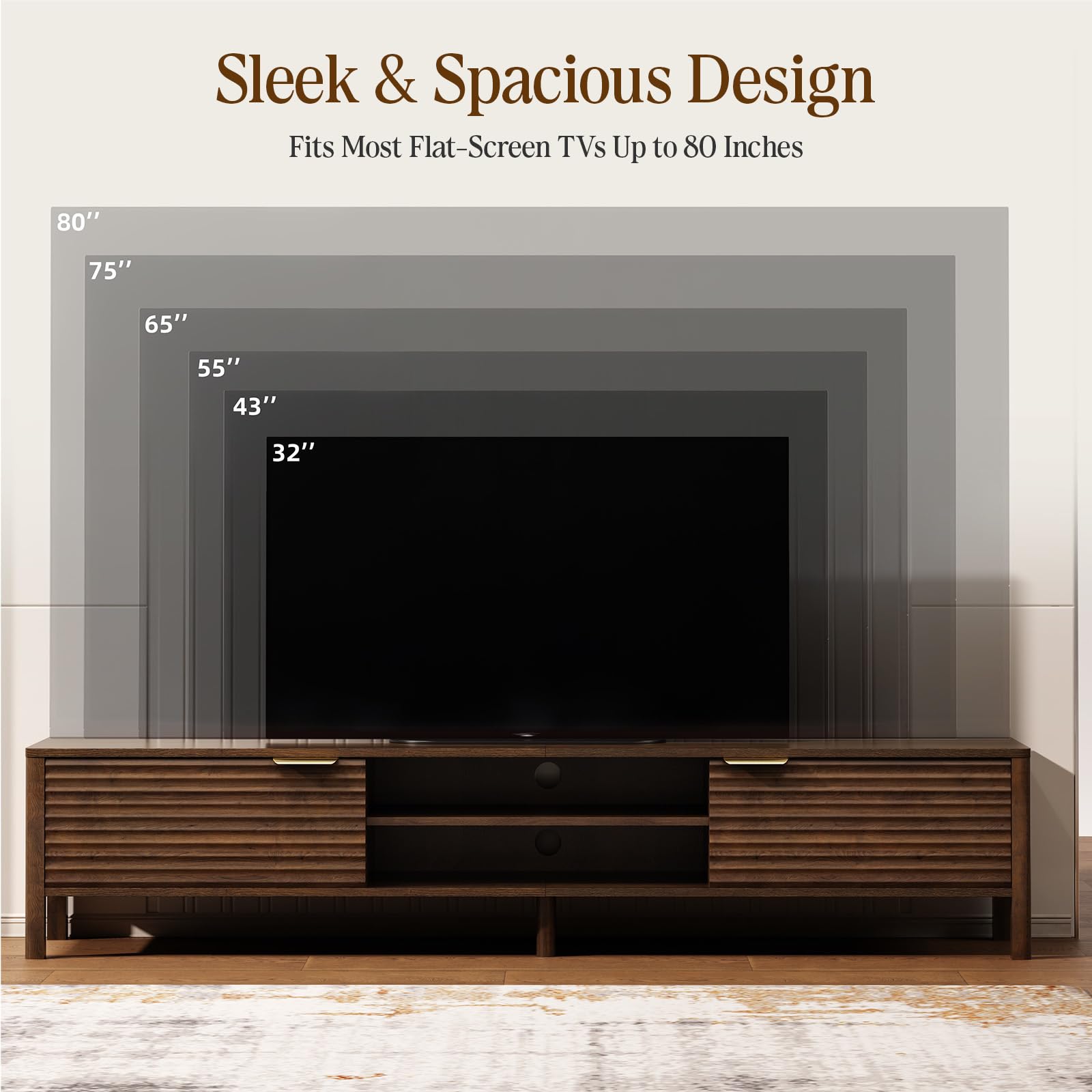 IKALIFE TV Lowboard Holz Braun 180 cm - Fernsehtisch für Fernseher bis 80 Zoll, TV Schrank mit 2 Türen & Stauraum, Modernes Sideboard für Wohnzimmer, Schlafzimmer