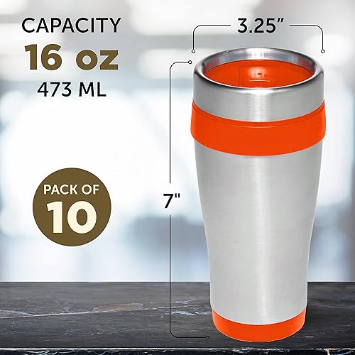 Miniatura 17 de Tazas de viaje de acero inoxidable con aislamiento personalizado, 16 onzas, juego de 100, paquete personalizado a granel, perfectas para café