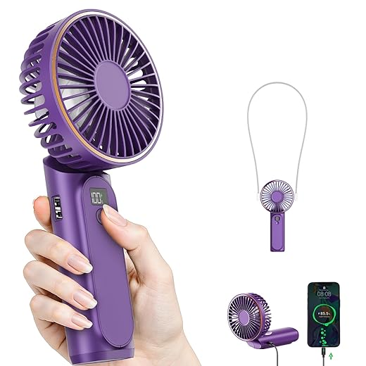 Portable Handheld Fan, 4000mAh, 180 Adjustable, 6 Speed Wind, USB Rechargeable Foldable Fan with Real-Time Electricity Display