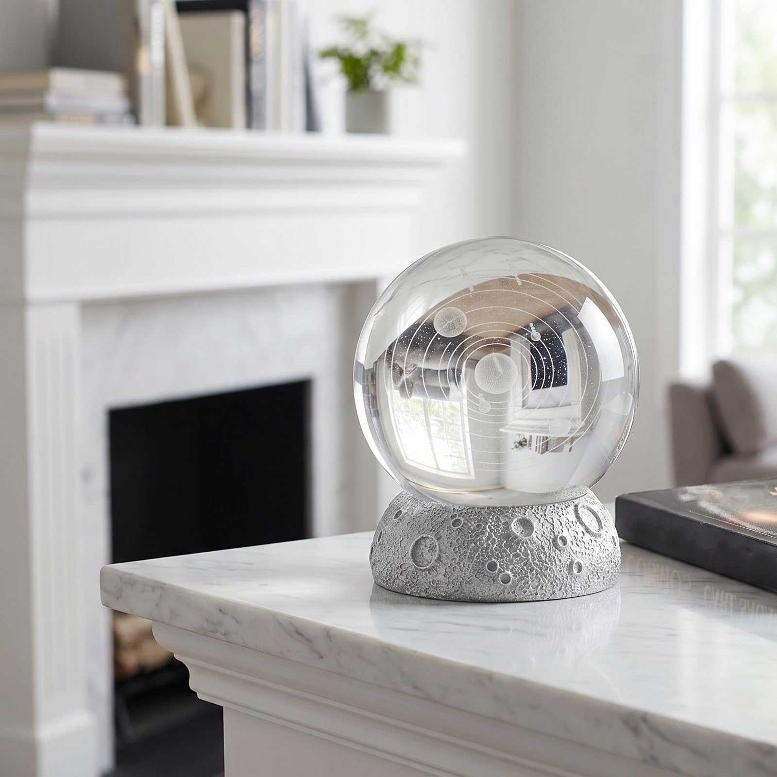 Artibetter Lampada a sfera di cristallo celeste | Globo a LED del solare con base luminosa | Luce d'atmosfera decorativa a tema scientifico per scrivania o soggiorno (batterie non incluse)