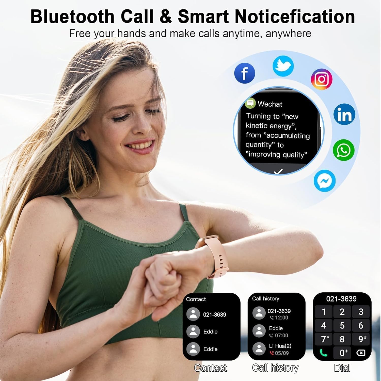 Smartwatch Damen mit Telefonfunktion,1.85" HD Uhren Damen mit Herzfrequenz Schlafmonitor SpO2 Schrittzähler,110+ Sportmodi Fitnessuhr,IP68 wasserdichte Smart Watch Kompatibel für iOS/Samsung/Android