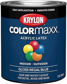 Krylon ColorMaxx Gloss Interior/Exterior Acrylic Latex Paint, Regal Blue, 1 Qt. - 1 Each
