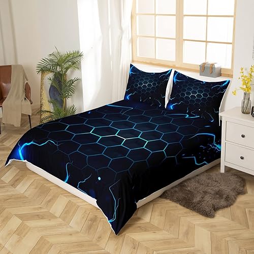 Miniatura 3 de Juego de ropa de cama hexagonal con diseño de panal de abeja, diseño geométrico de colmena, funda de edredón para niños y niñas, funda de edredón