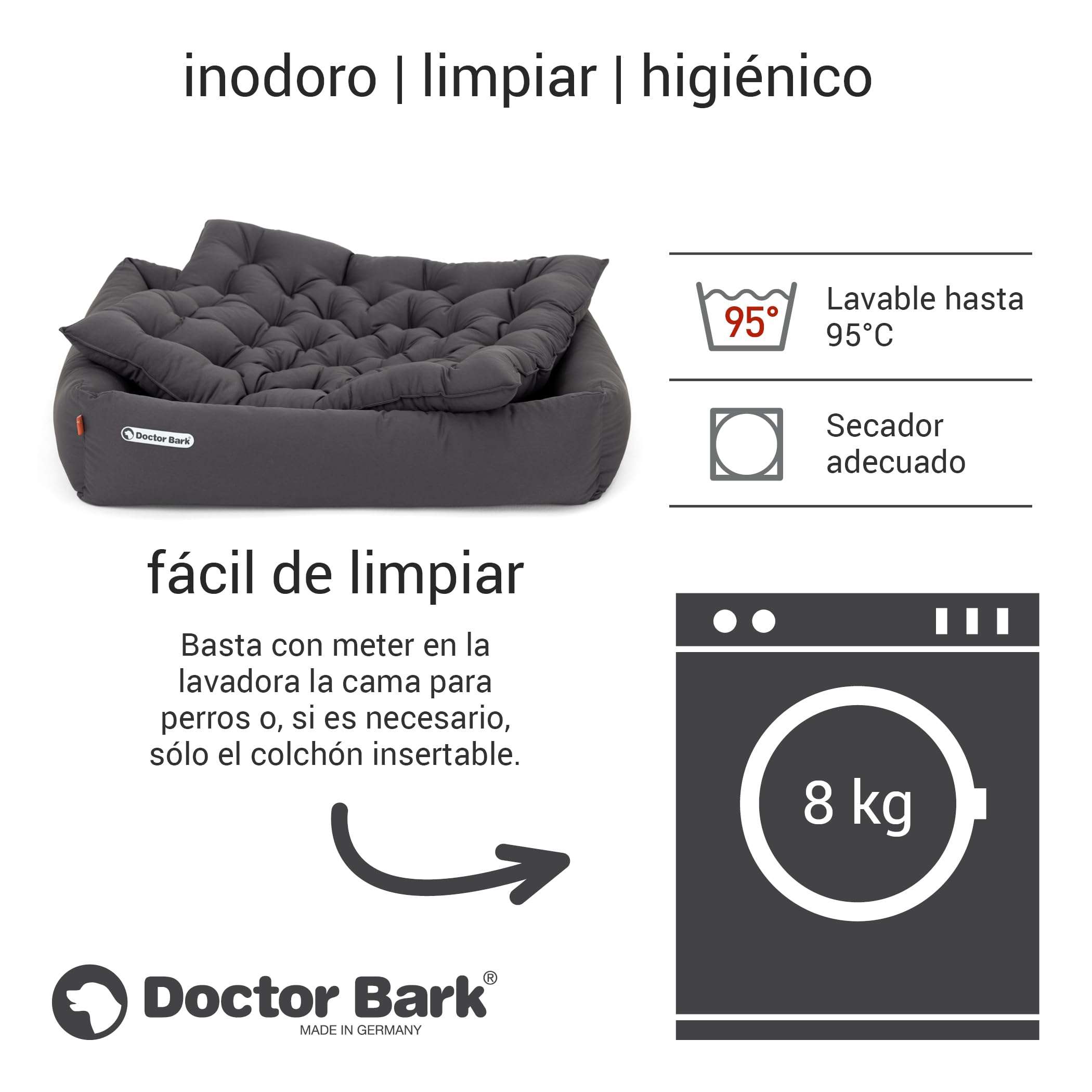 Doctor Bark Cuna Perro, Cama ortopédica, lavable hasta 95 °C, sin olor e higiénica, acogedora decoración para perros grandes (XL - 100 x 90 cm, gris)
