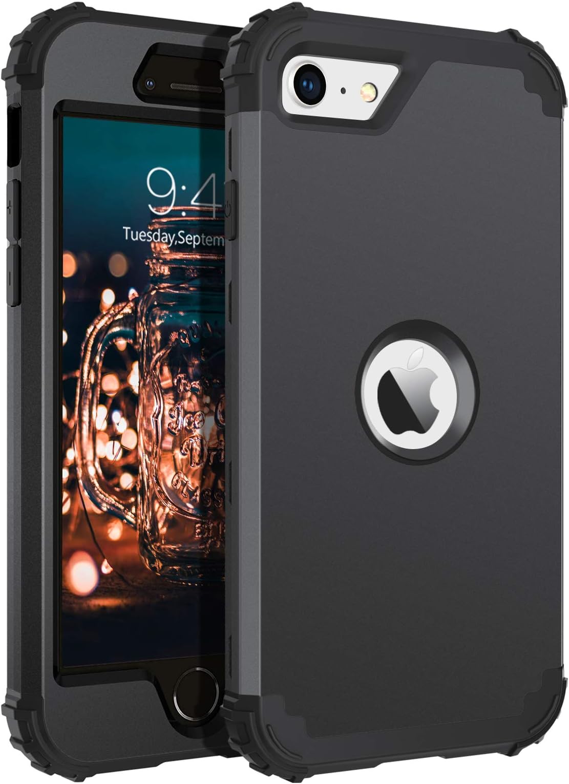 BENTOBEN for iPhone SE 2022 Case and Phone Case iPhone SE 2020, Heavy Duty 3 in 1 Full Body Rugged Shockproof Hybrid Hard PC Soft Rubber Bumper Drop Protective Girls Women Boy Men iPhone Covers, Black