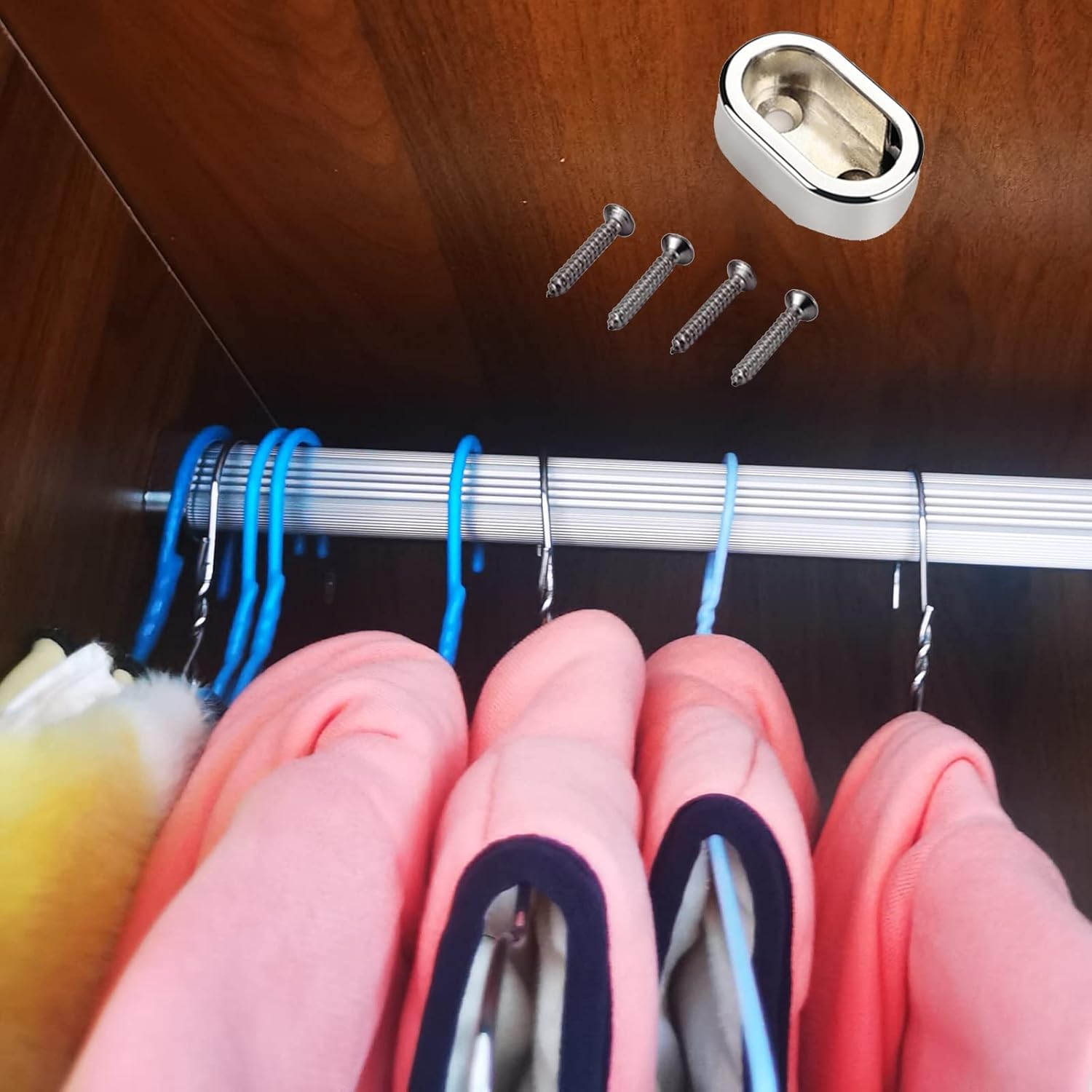 ZAQYCM Small Closet Bar for Hanging Clothes 20 30 40 50 60 Inch, Heavy Duty Closet Rod with Support Bracket Kits for Bathroom/Bedroom/Hotel/Clothing Store, Silver (Size : 110cm/43.3 in)