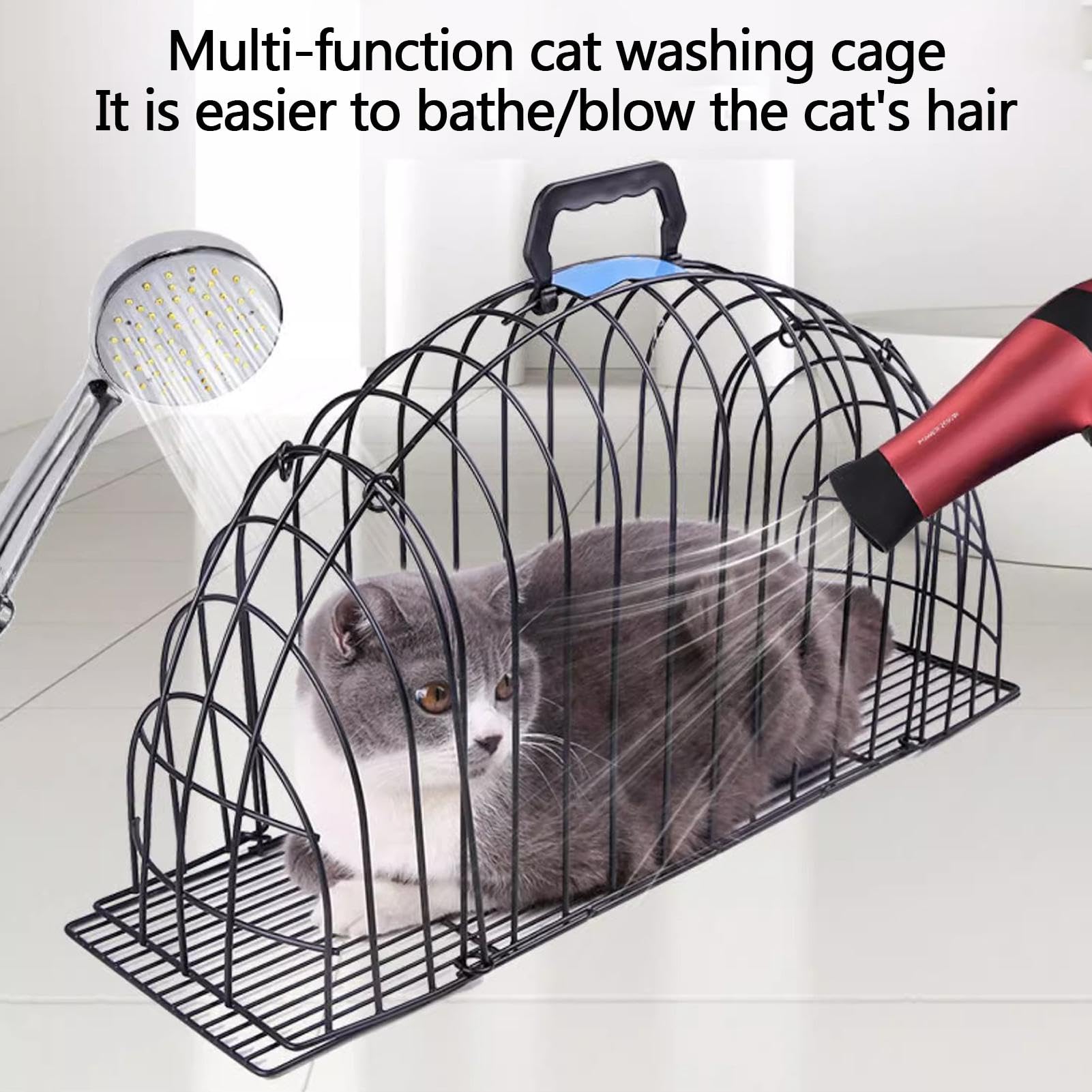 Jaula de lavado para gatos | Jaula de ducha de aseo | Baño portátil para gatos, jaula secadora de mascotas, jaula de baño de metal, herramienta de aseo para gatos, fácil lavado de gatos, jaula de