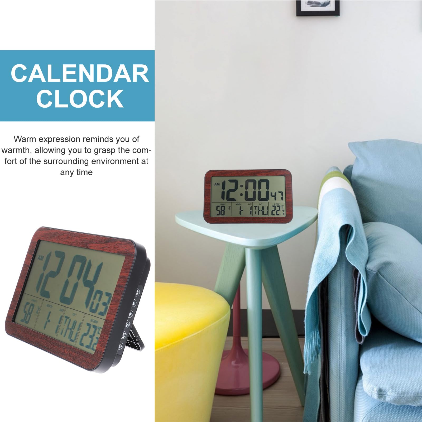 Beavorty Reloj Digital de Pared y Sobremesa Negro Calendario Perpetuo, Temperatura, Humedad, Pantalla Grande y Función de Alarma para Hogar y Oficina