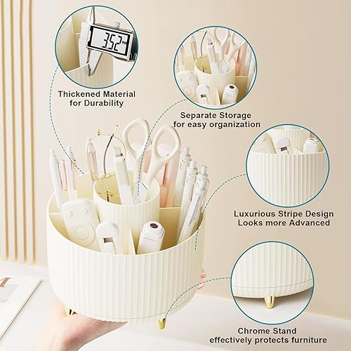 Miniatura 3 de Geora Organizador de brochas de maquillaje, organizador de brochas de maquillaje giratorio de 360, 5 ranuras para brochas de maquillaje,