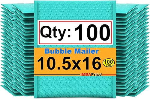 iMBAPrice Bolsa de polietileno de color verde azulado de 10.5 x 16 pulgadas, paquete de 100 sobres acolchados de burbujas de polietileno