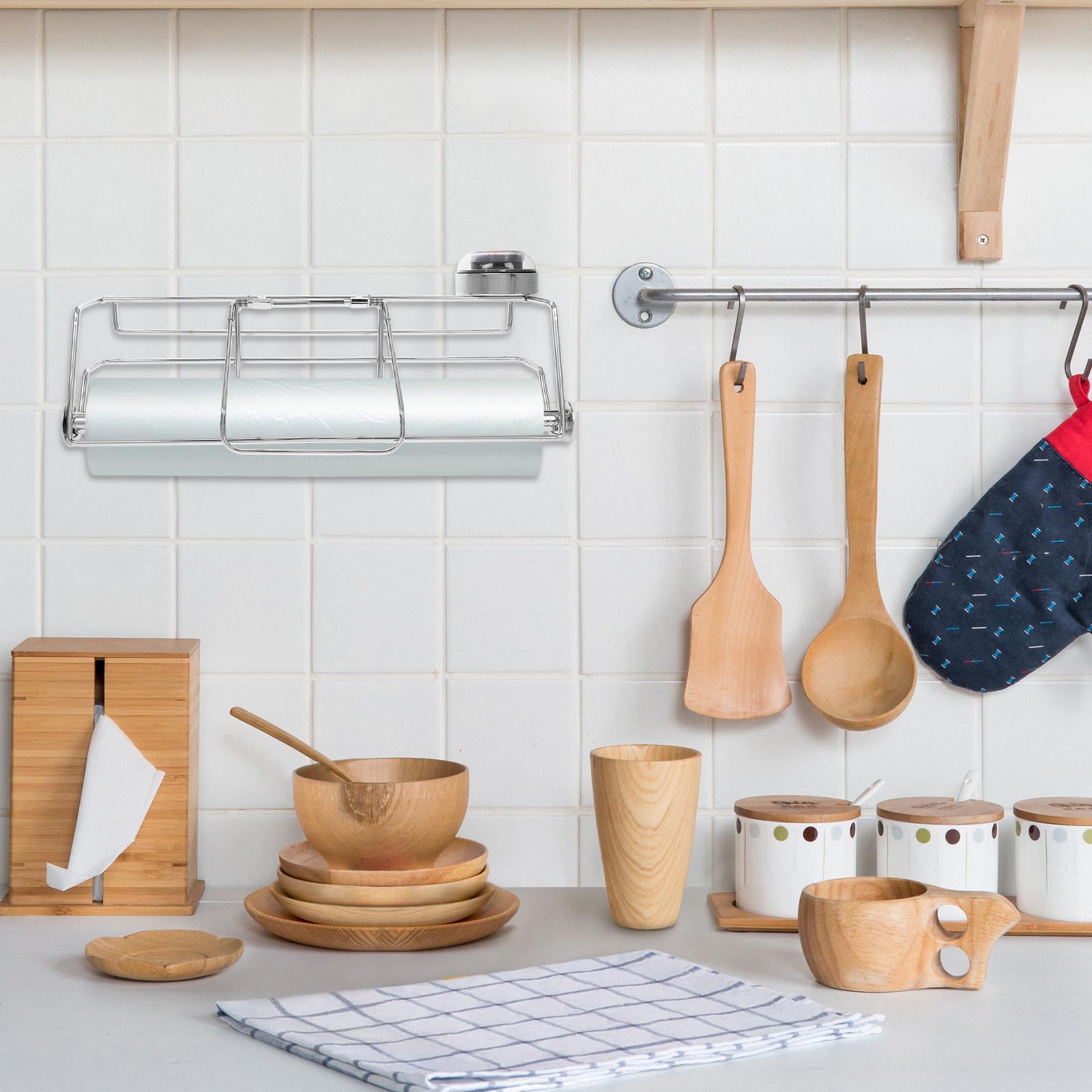 Dispensador Colgante de Bolsas de Acero Inoxidable para Bolsas de Compra y Enrollables, Diseño Portátil y Resistente para Cocina y Supermercado