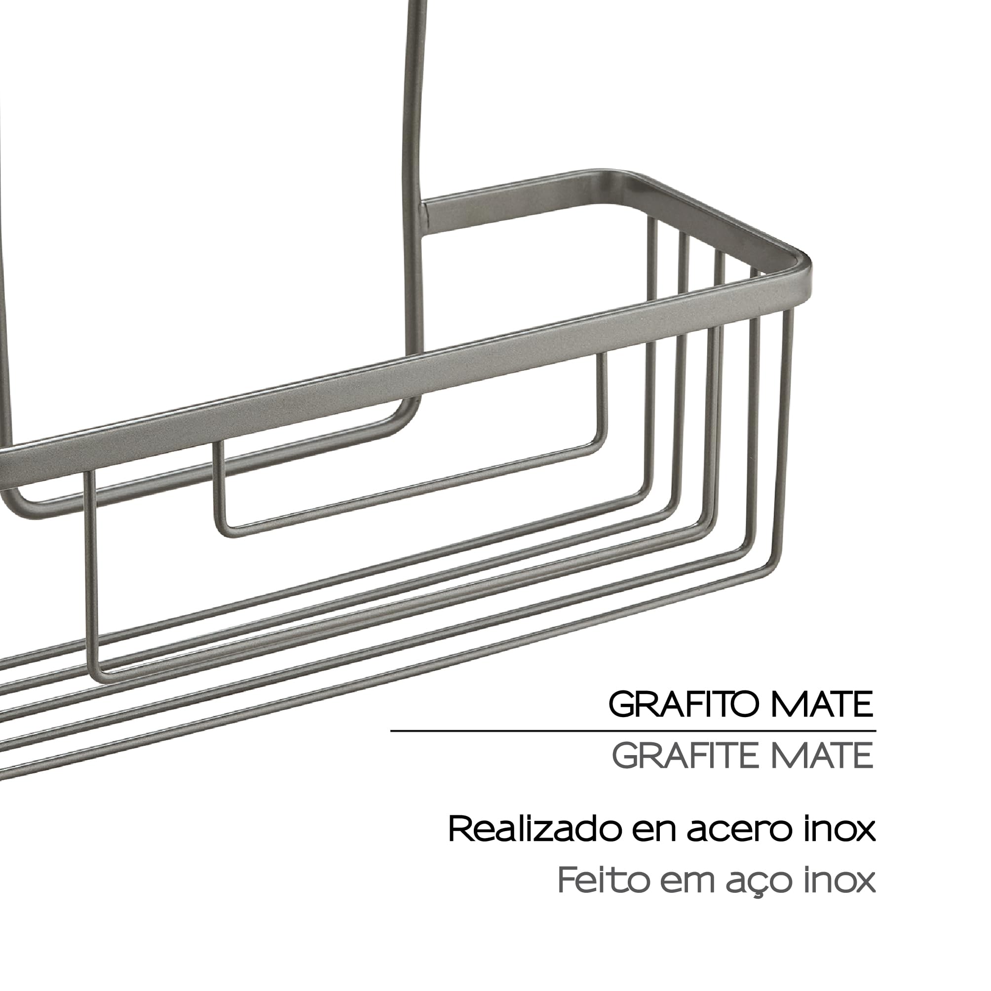 Gedy OTTAVIANO Cesta Ducha Colgante Gun Metal para Grifo y Grifería Termostática, Portaobjetos Ducha Acero Inoxidable, Organizador Baño, 30x12x37 cm