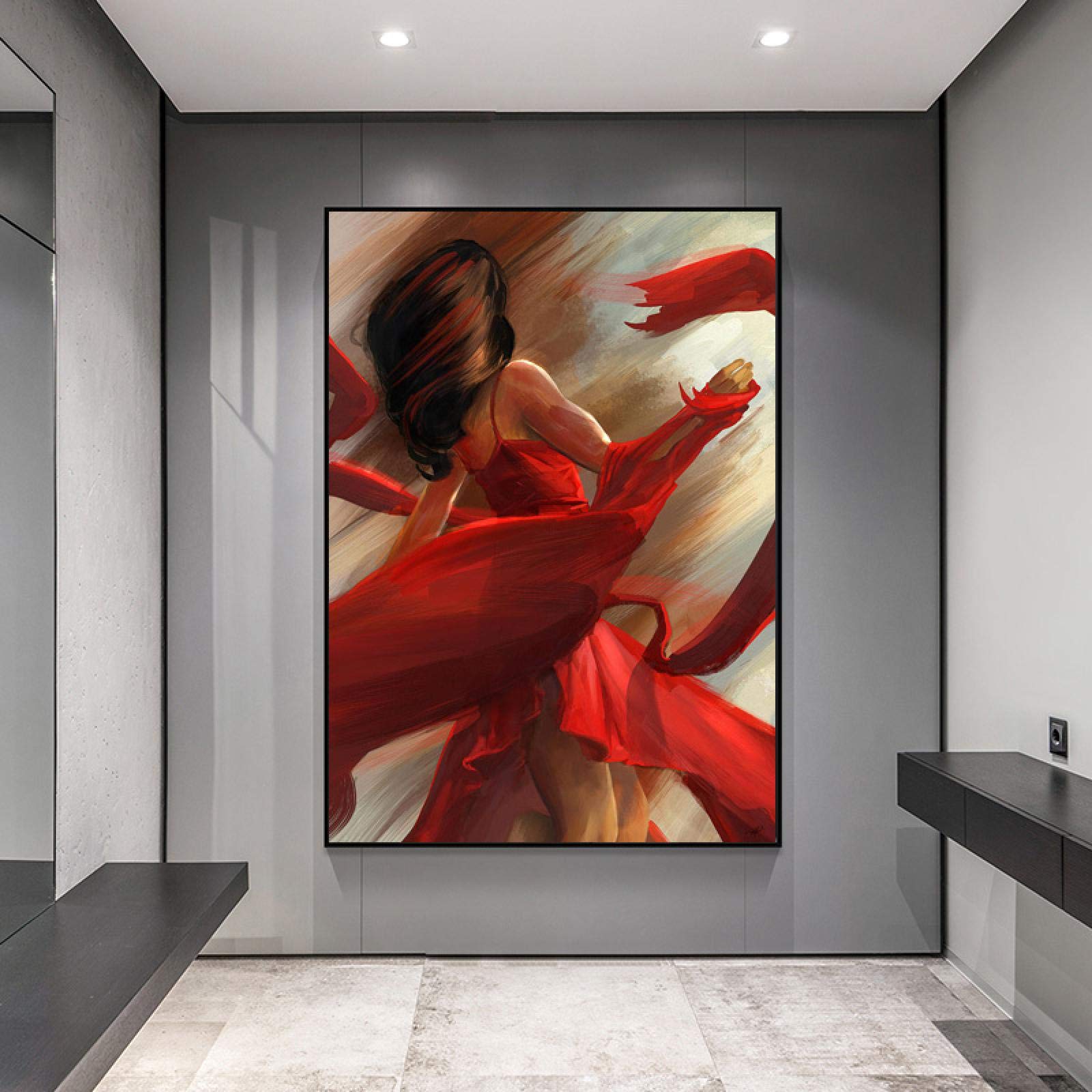 Amazon｜抽象的な赤いドレスの女性のキャンバス絵画現代のポスターと