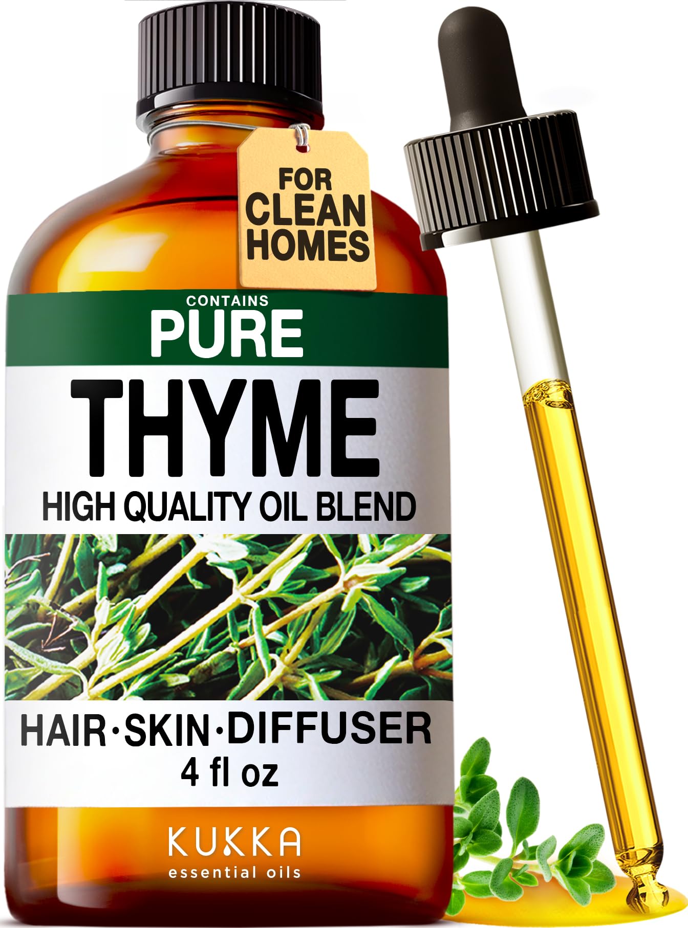 Kukka Thyme Essential Oil for Hair, Skin & Diffuser - 118ml - 100% Pure Natural Thyme Oil, Herbaceous Scent, for Aromatherapy & Making Scent DIY