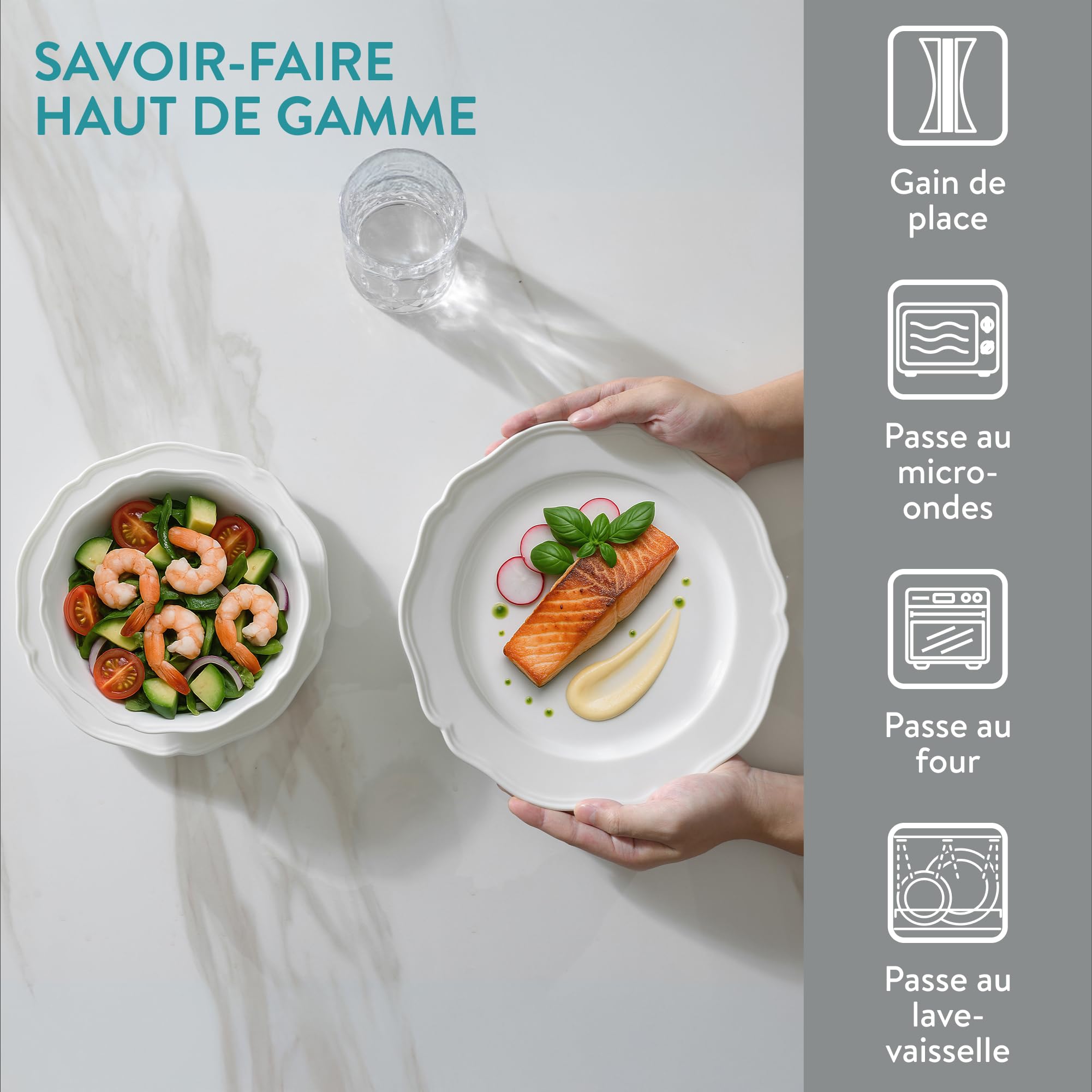 Navaris Assiettes Service de Table 4 Personnes - Ensemble Service Vaisselle en Porcelaine Blanc - Lot avec 4x Assiette Plate 4x Assiette Creuse et 4x Bol - Set Services de Table Complet