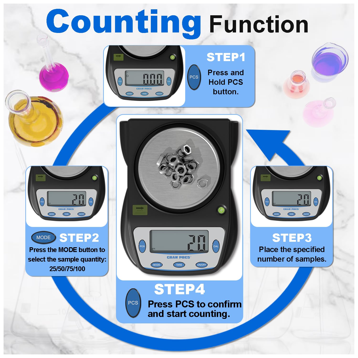 GRAM PRES Balance de laboratoire numérique - 600 g x 0,01 g | Précision électronique - Balance analytique scientifique - Pour bijoux, poudre, pièces de monnaie, etc.