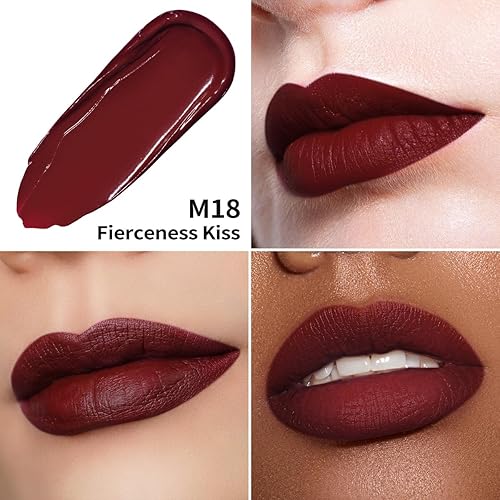 Miniatura 3 de Oulac Lápiz labial líquido mate rojo oscuro para mujer, lápiz labial de larga duración, tinte de labios impermeable, sin transferencia, fórmula