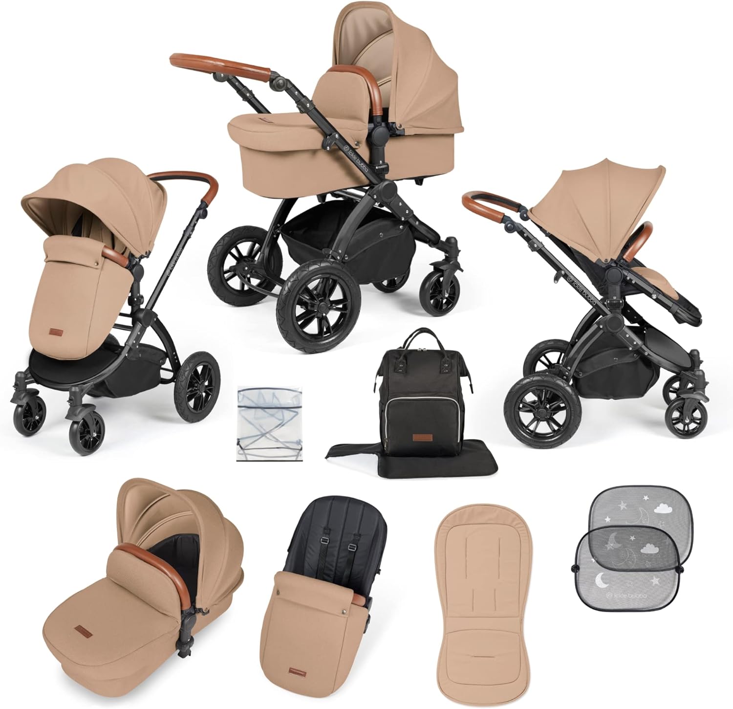 Ickle Bubba Stomp Luxe 2 in 1 Carrycot and Pushchair Black/Desert/Tan