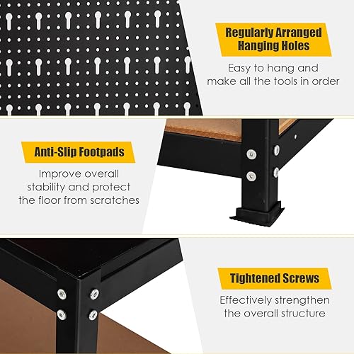 Miniatura 6 de Safstar - Banco de trabajo de 315 x 16 pulgadas banco de trabajo de madera con tablero de clavijas y 2 estantes inferiores 14 accesorios para colgar