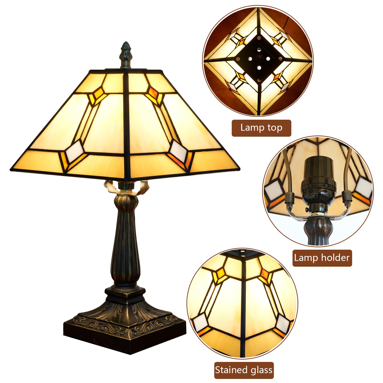 Tiffany lampa stołowa styl misja szkło witrażowe światło żółte antyczne vintage lampa obok czytania do domu salonu