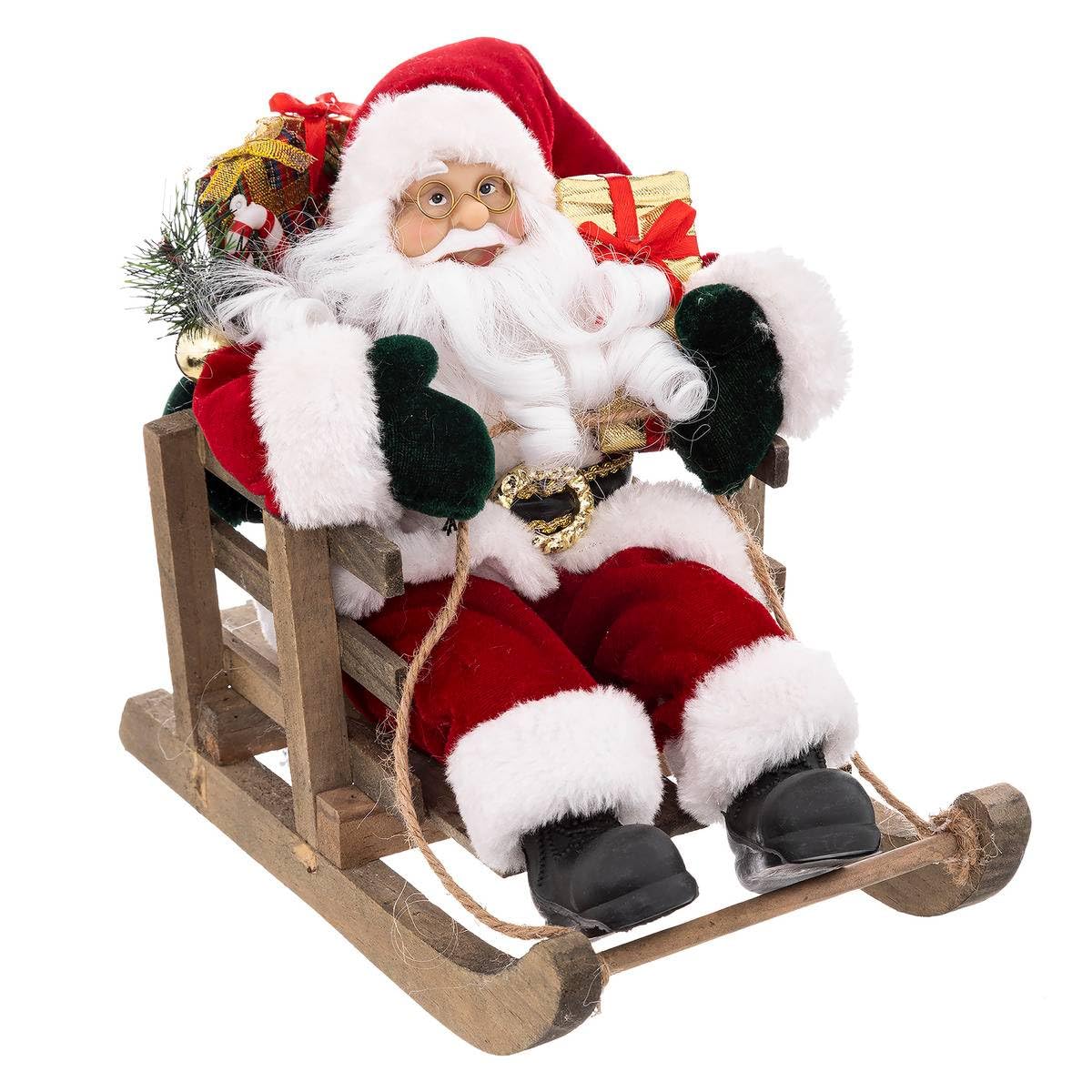Père Noël velours rouge sur sa luge Feeric Lights et Christmas pour une déco de fête traditionnelle