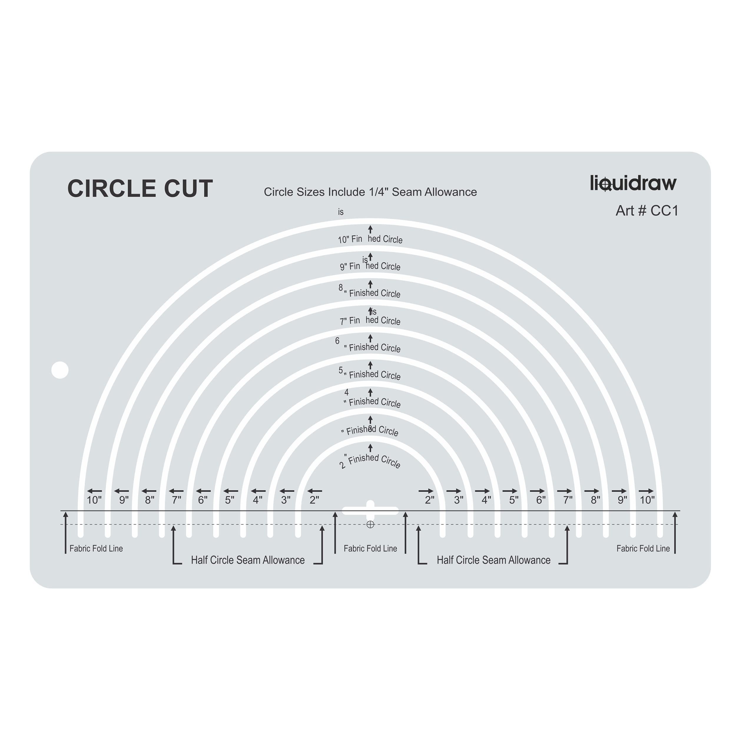 Liquidraw Circle Cut Quilting Ruler | Acrylic Template for Quilting, Sewing & Patchwork | Cut Finished Rotary & Half Circles from 2" to 10" | Clear Circle Cutting Tool with 1/4" Seam Allowance