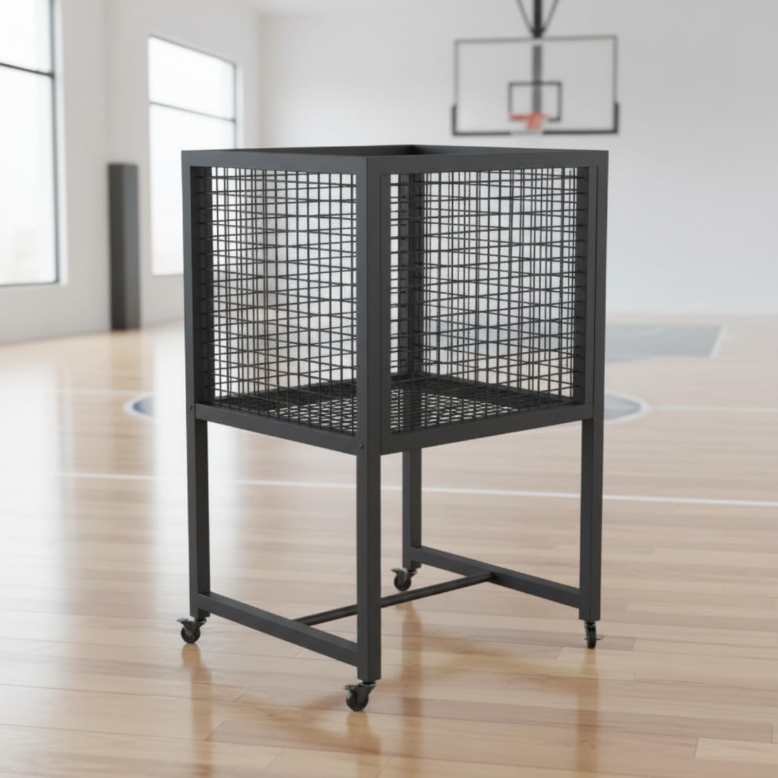 Carrello da Tennis Portatile Porta Palline Tennis con Ruote Cestino Rete Struttura Aperta Compatto 50cm×45cm Adatto per Allenamento in Sportivi Scuole