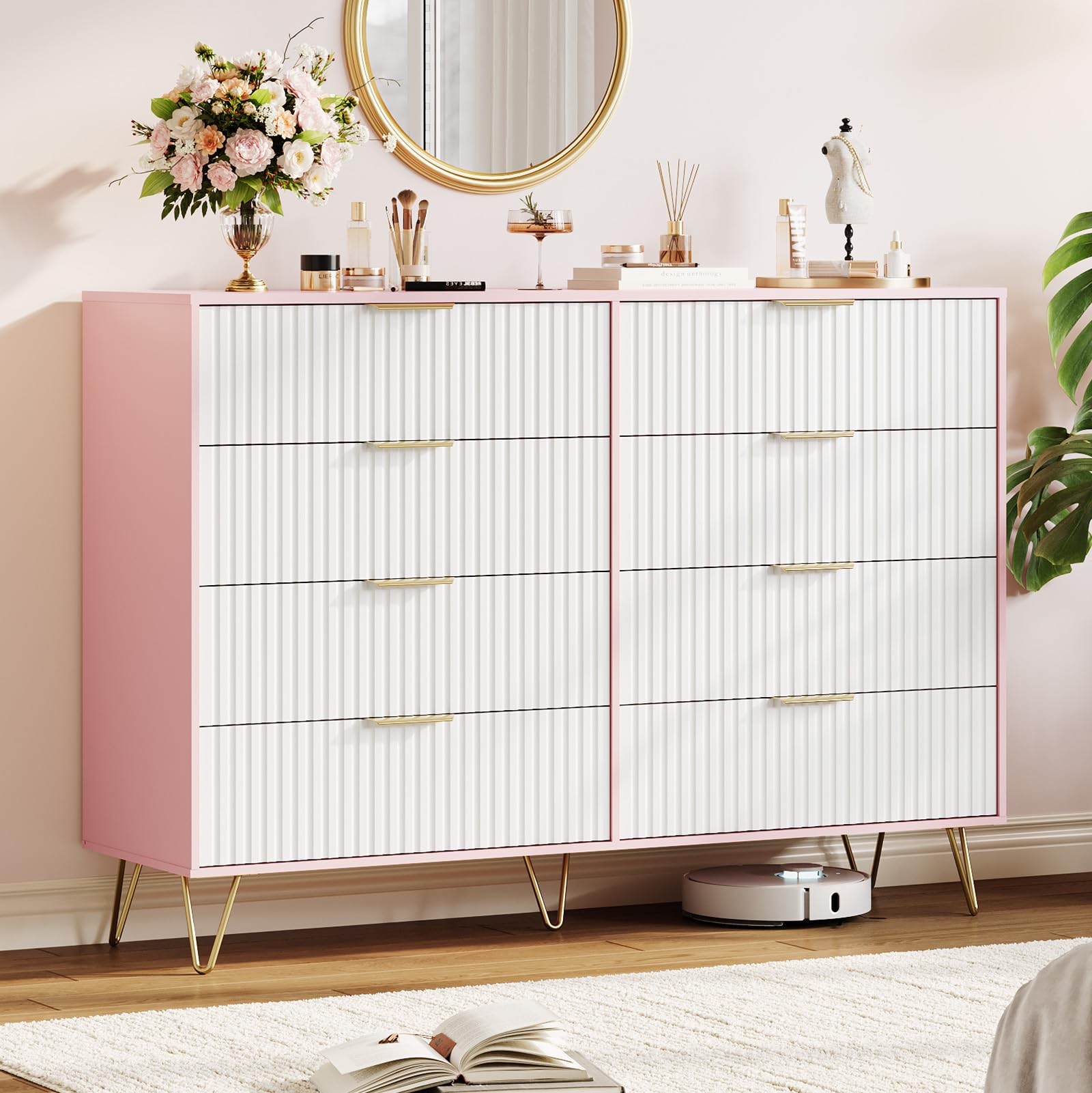 View 1 of ***MISSING PARTS***
Garvee Fluted Dresser for Bedroom with 8 Drawers,55" Wide Modern Chest of Wooden Bedroom Chest with Metal Handle,Clothes Storage Organizer,Closet Dresser & TV Stand for Living Room,Hallway